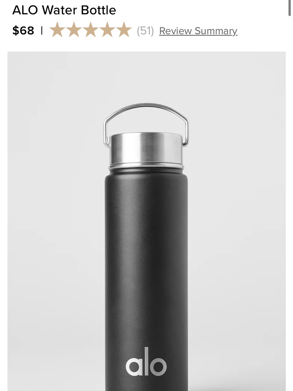 ALO Yoga Black Stainless Steel Water Bottle with Handle